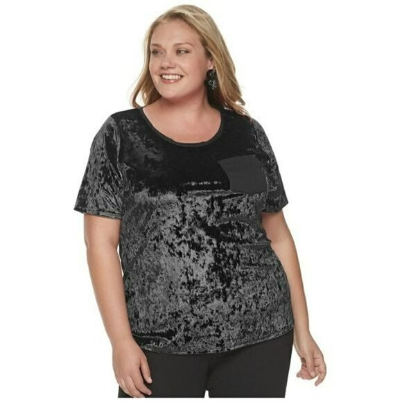 EVRI mineral black velvet pocket tee size 1X - Picture 1 of 8